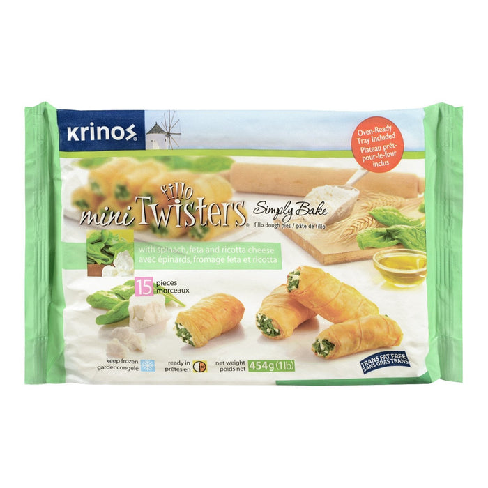 KRINOS MINI FILLO TWISTERS TARTES ÉPINARDS FETA RICOTTA FROMAGE 15S 454 G