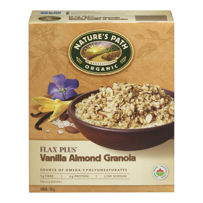 NATURES PATH LIN PLUS CÉRÉALES VANILLE AMANDES GRANOLA BIOLOGIQUE 325 G