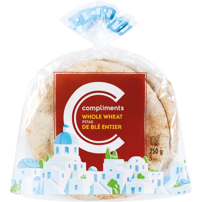 COMPLIMENTS WHOLE WHEAT PITA BREAD 250G