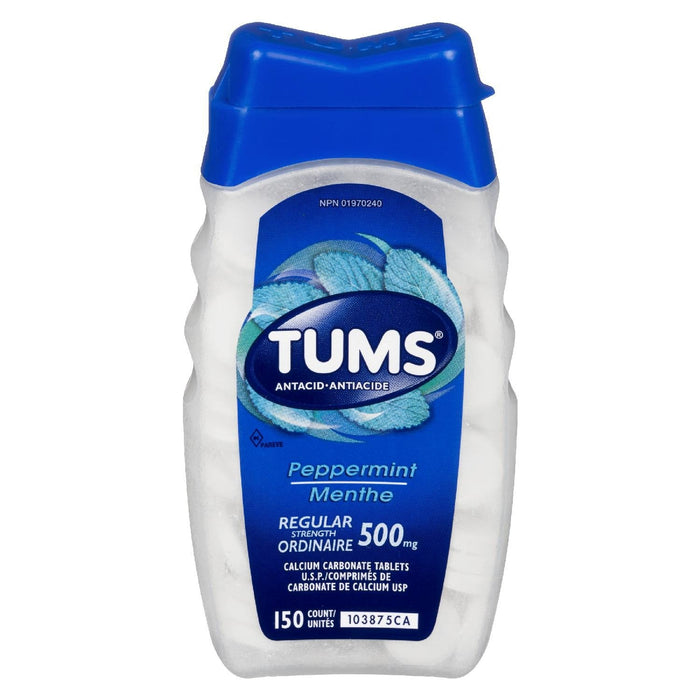 TUMS ANTIACIDE MENTHE POIVRÉE 500MG RÉGULIER 150 U