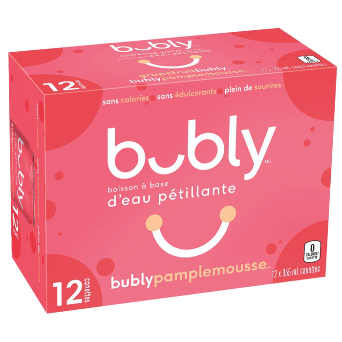 BUBLY EAU PÉTILLANTE DE PAMPLEMOUSSE, 12 x 355 ML