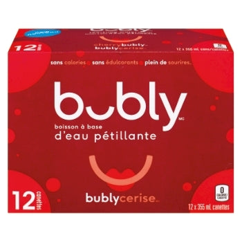 EAU PÉTILLANTE DE CERISE BUBLY, 12 x 355 ML