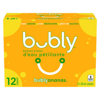 BUBLY EAU PÉTILLANTE D'ANANAS, 12 x 355 ML