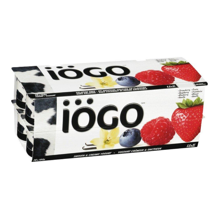 IOGO STRAWBERRY RASPBERRY BLUEBERRY VANILLA 1.5% YOGURT 16X100 G