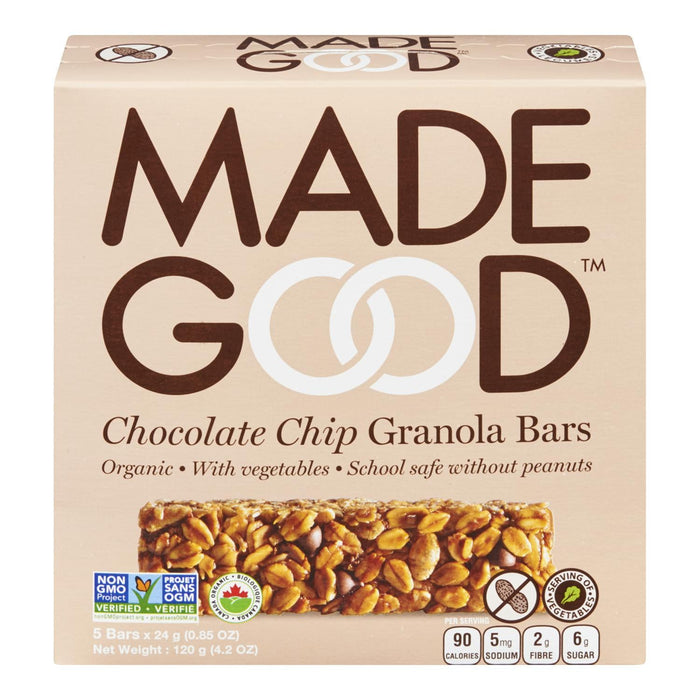 MADE GOOD BARRES GRANOLA PÉPITES DE CHOCOLAT BIO 5S 120 G