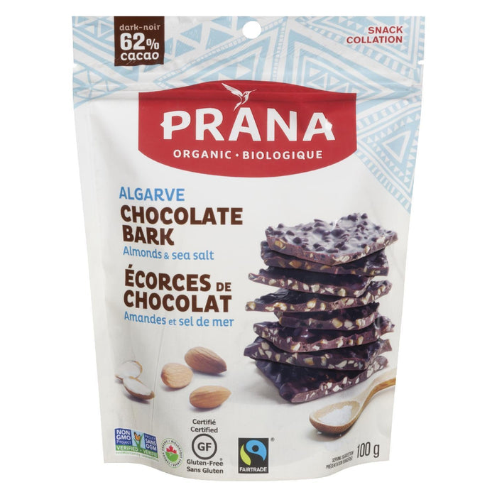 PRANA SNACK CHOCOLATE BARK ALMONDS SEA SALT ORGANIC 100 G