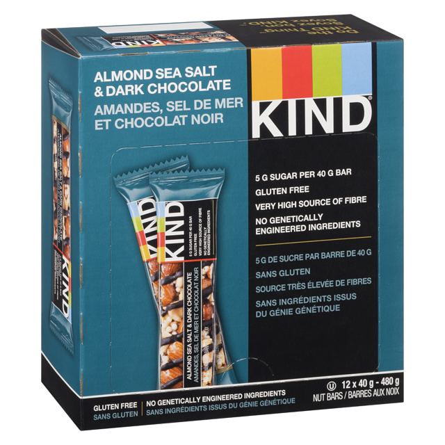 KIND BAR CHOCOLAT NOIR, NOIX ET SEL DE MER (CAISSE) - 12 X 40G