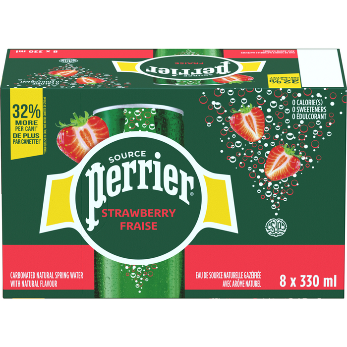 PERRIER EAU DE SOURCE GAZÉIFIÉE EN CANETTE FRAISE, 8 X 330ML