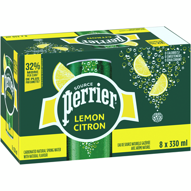PERRIER CARBONATED SPRING WATER, LEMON, 8 X 330ML