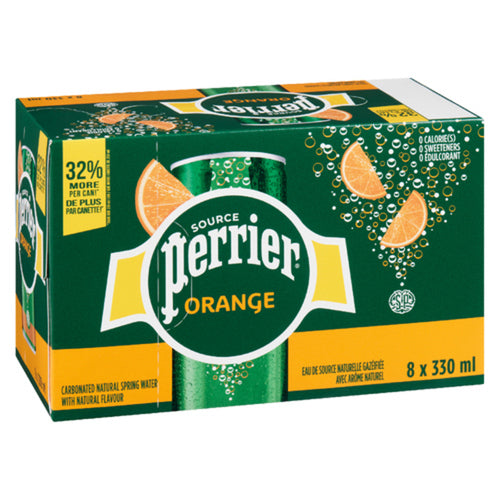EAU DE SOURCE GAZÉIFIÉE PERRIER, ORANGE, 8 X 330ML
