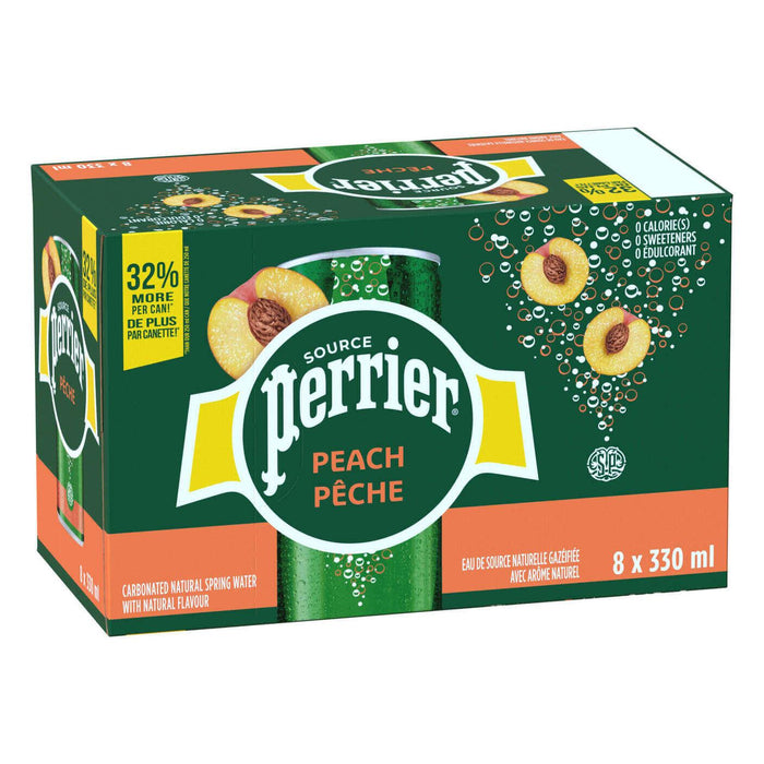 PERRIER EAU DE SOURCE GAZÉIFIÉE PÊCHE, 8 x 330ML