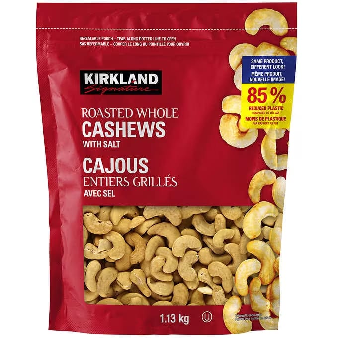 KIRKLAND SIGNATURE NOIX DE CAJOU ENTIÈRES SALÉES, 1,13 KG