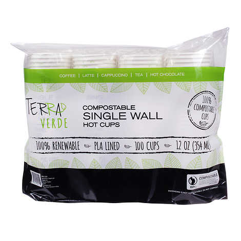 PRODUITS ÉCOLOGIQUES, GOBELET EN PAPIER COMPOSTABLE 12 OZ, 100 UNITÉS