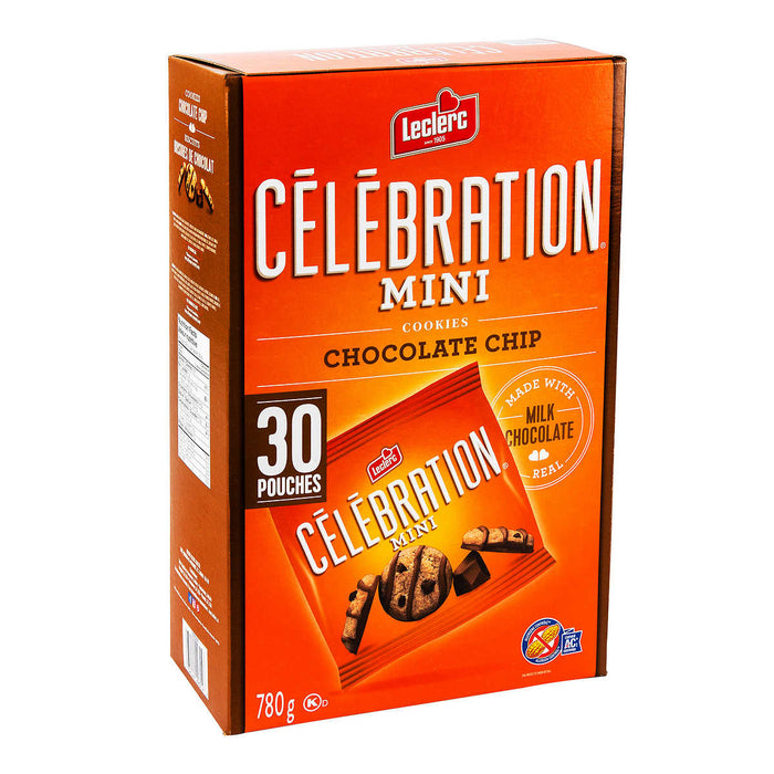LECLERC, MINI BISCUITS AUX PÉPITES DE CHOCOLAT CÉLÉBRATION 30 X 26 G