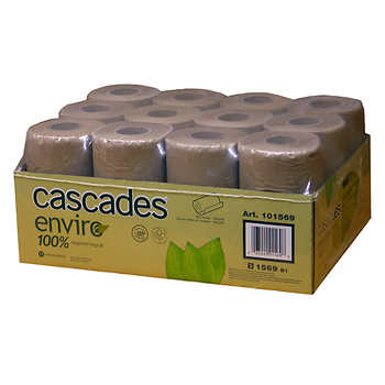 ROULEAUX D'SERVIETTES EN PAPIER CASCADES ENVIRO BRUN, PAQUET DE 12