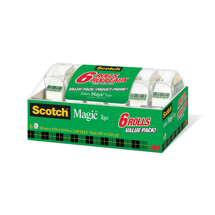 SCOTCH 3M, PACK ÉCONOMIQUE DE RUBAN MAGIQUE, 6 ROULEAUX