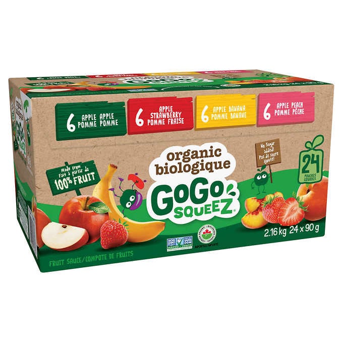GOGO SQUEEZ, PACK VARIÉTÉ DE SAUCE AUX FRUITS BIOLOGIQUES, 24 X 90 G