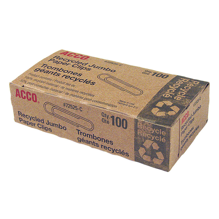 ACCO, RECYCLED #4 JUMBO PAPER CLIPS, 10 x 100 UNITS