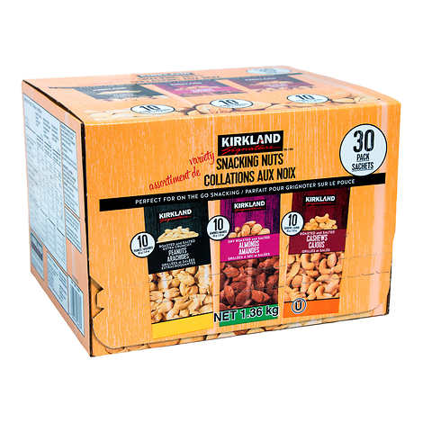 KIRKLAND SIGNATURE, PACK VARIÉTÉ DE NOIX SNACKING, 30 X 45G