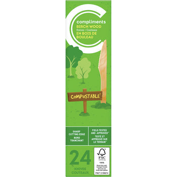 COMPLIMENTS COMPOSTABLE BIRCH WOOD KNIVES, PACK OF 24
