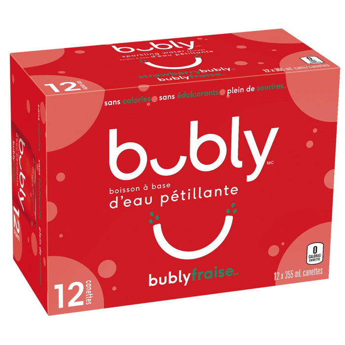 BUBLY STRAWBERRY SPARKLING WATER, 12 x 355 ML