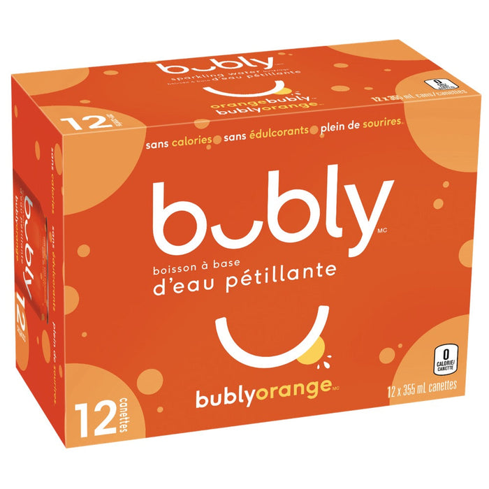 BUBLY ORANGE SPARKLING WATER, 12 x 355 ML