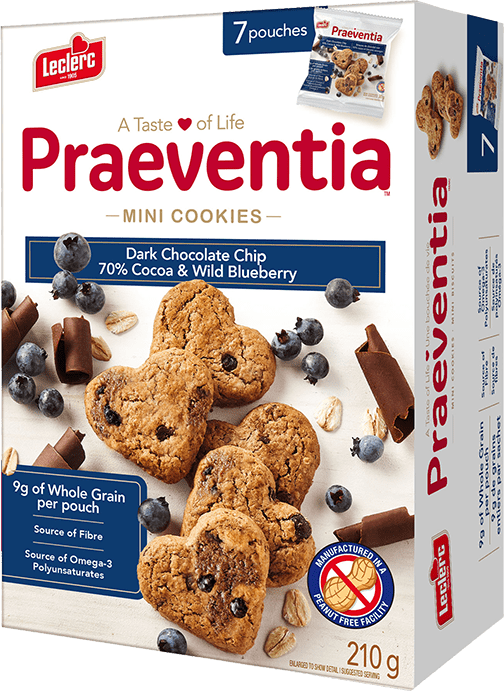PRAEVENTIA, DARK CHOCOLATE & WILD BLUEBERRY COOKIES, 7 X 30 G