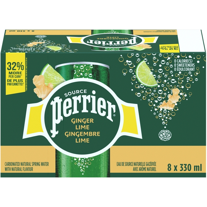 EAU DE SOURCE GAZÉIFIÉE PERRIER, GINGEMBRE LIME, 8 X 330ML