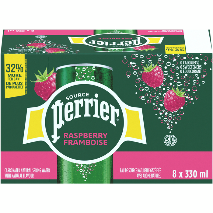 PERRIER EAU DE SOURCE GAZÉIFIÉE, FRAMBOISE, 8 X 330ML