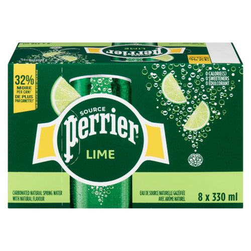 PERRIER CARBONATED SPRING WATER, LIME, 8 X 330ML