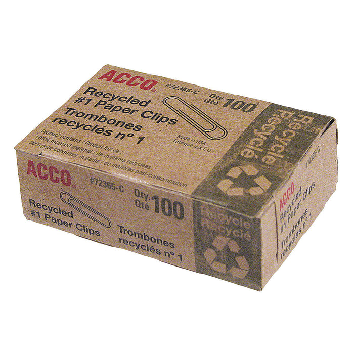 ACCO, RECYCLED #1 PAPER CLIPS, 10 x 100 UNITS