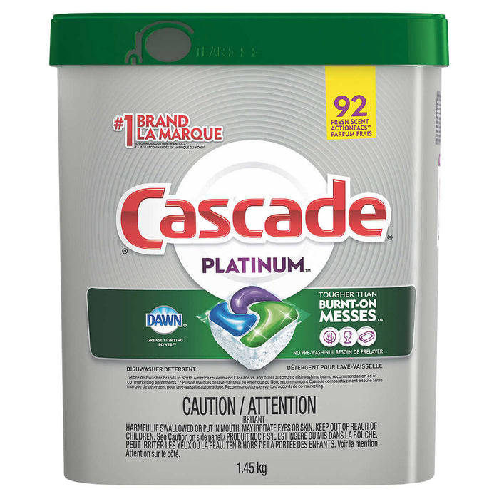 CASCADE, PLATINUM DISHWASHER DETERGENT, 92 ACTIONPACS