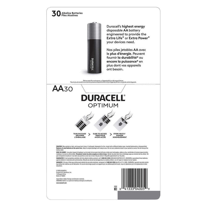 DURACELL, PILES AA OPTIMUM, 30 UNITÉS