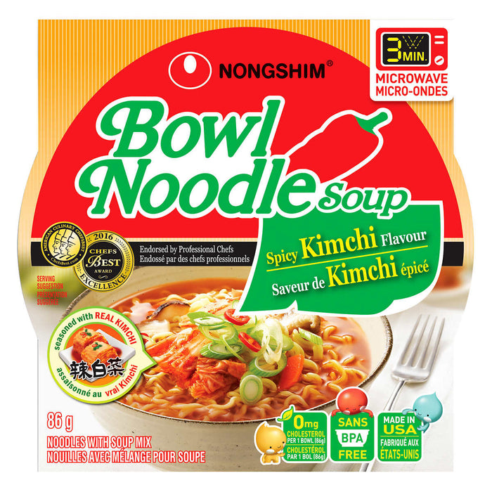 NONGSHIM, SPICY KIMCHI NOODLE SOUP BOWLS, 12 x 86 G